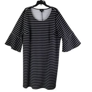 LANE BRYANT Black Stripe Scoop Neck Trumpet Sleeve Dress‎ Women's Size 22 | 24
